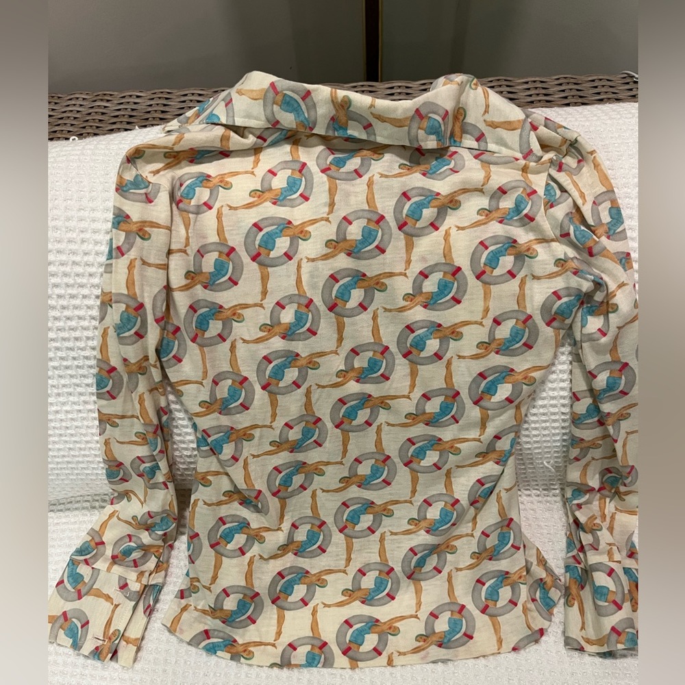 Vintage Button Up Retro Swimmer Print- Unique! - Picture 3 of 6